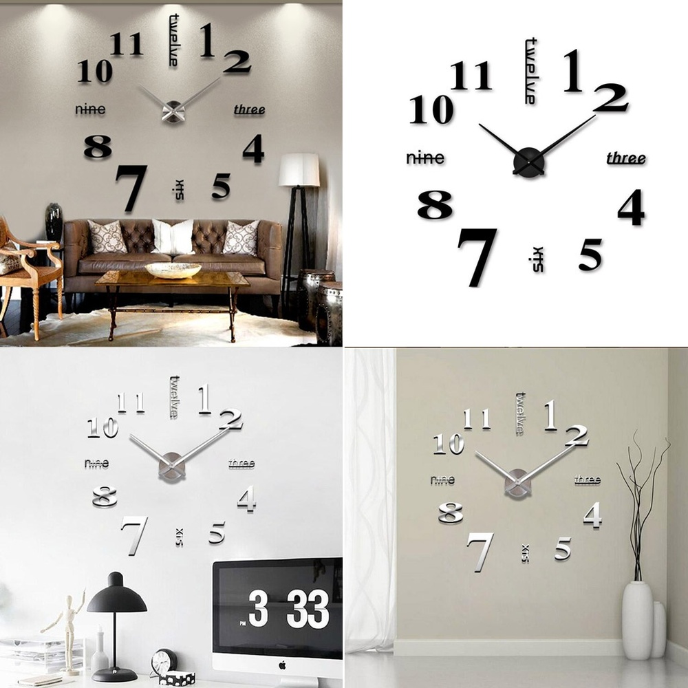 Modern DIY Wall Clock 3D Mirror Surface Stick